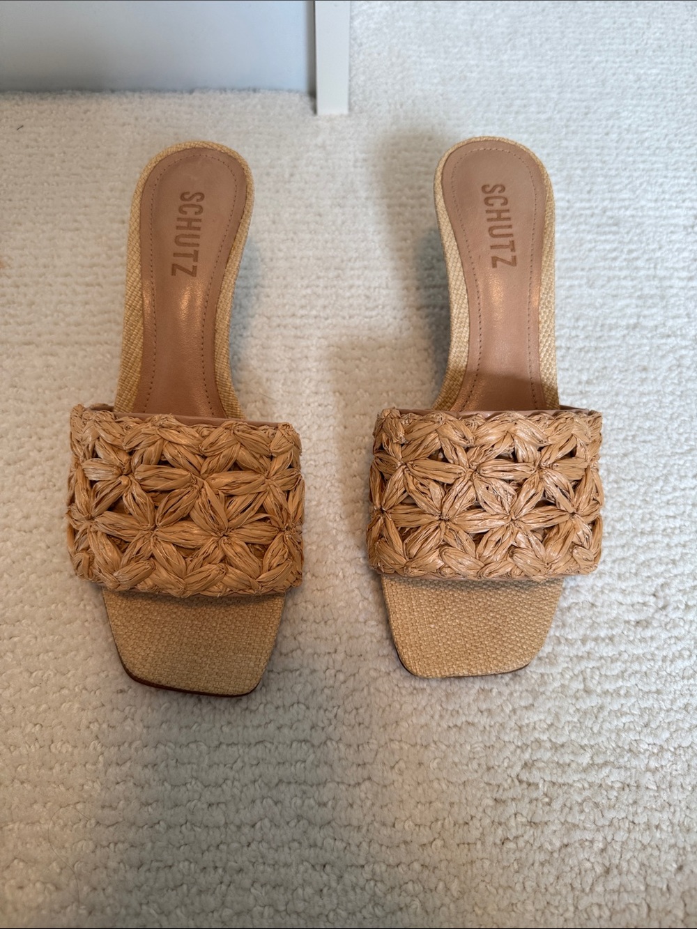 SCHUTZ Dethalia Natural Woven Raffia Slide Mules